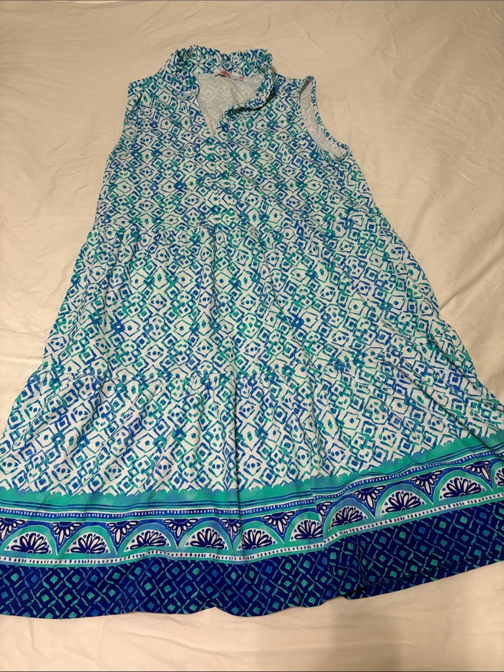 Aryeh Blue and Teal Printed Sleeveless Dress